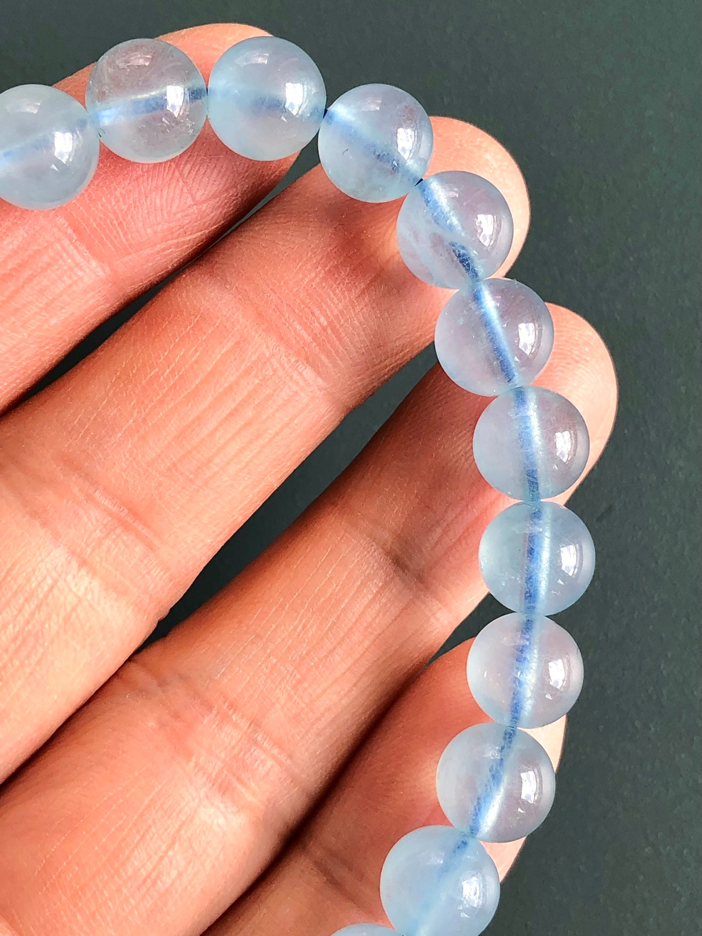 Handmade Genuine Natural Aquamarine Round Bead Bracelet 17g