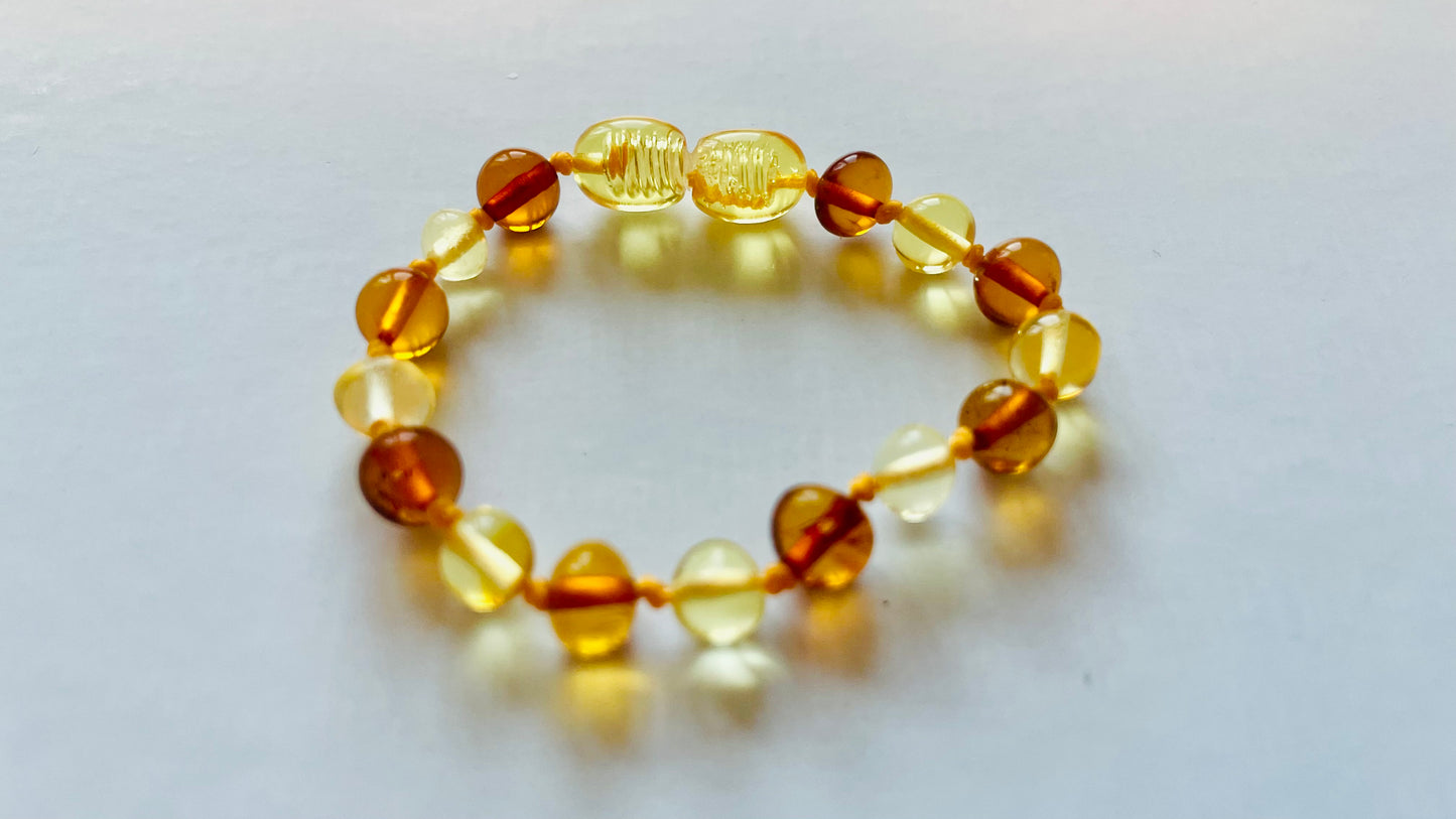 Handmade Genuine Natural Baltic Amber Teething Bracelet for babies and toddlers 12cm bead size(16-17mm)