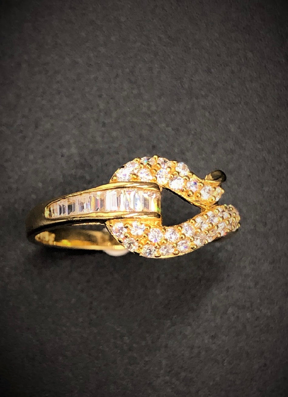 Tulip Bud Shaped Buckle Swarovski Crystal 18K Gold Plated 925 Sterling Silver Ring