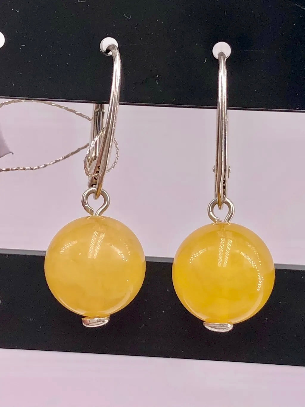 Handmade Genuine Baltic Natural Beeswax Amber Bead 925 Sterling Silver Earrings