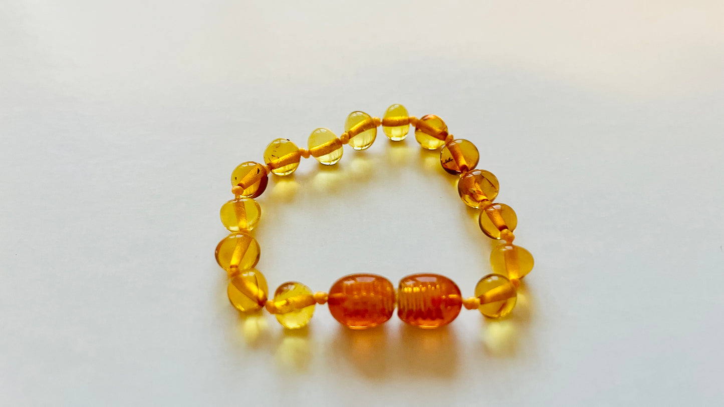 Handmade Genuine Natural Baltic Amber Teething Bracelet for babies and toddlers 12cm bead size(16-17mm)