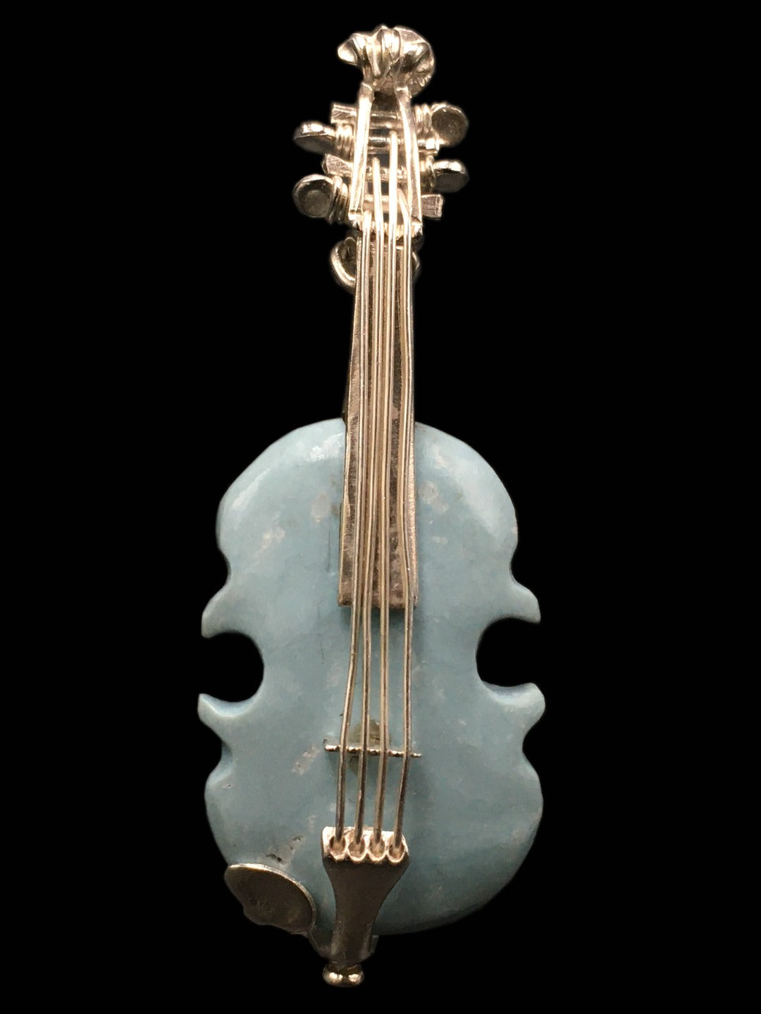 Handmade Vintage Pure Iranian Blue Turquoise Violin🎻Brooch/Pendant without a chain(8.5g)