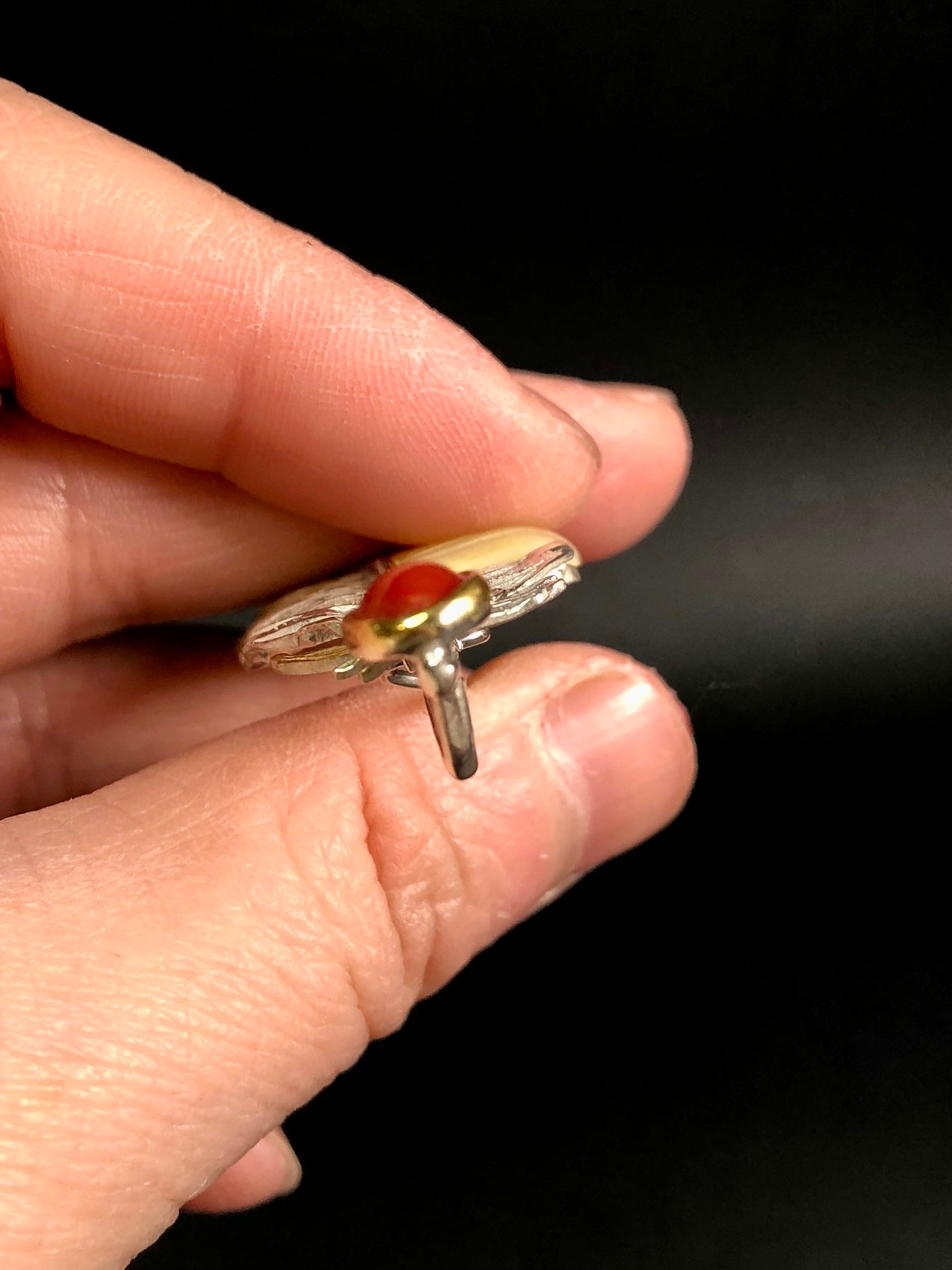 Handmade Genuine Baltic Natural White Amber and Italian red coral feather-shaped three-dimensional 925 Pendant/Brooch without a chain
