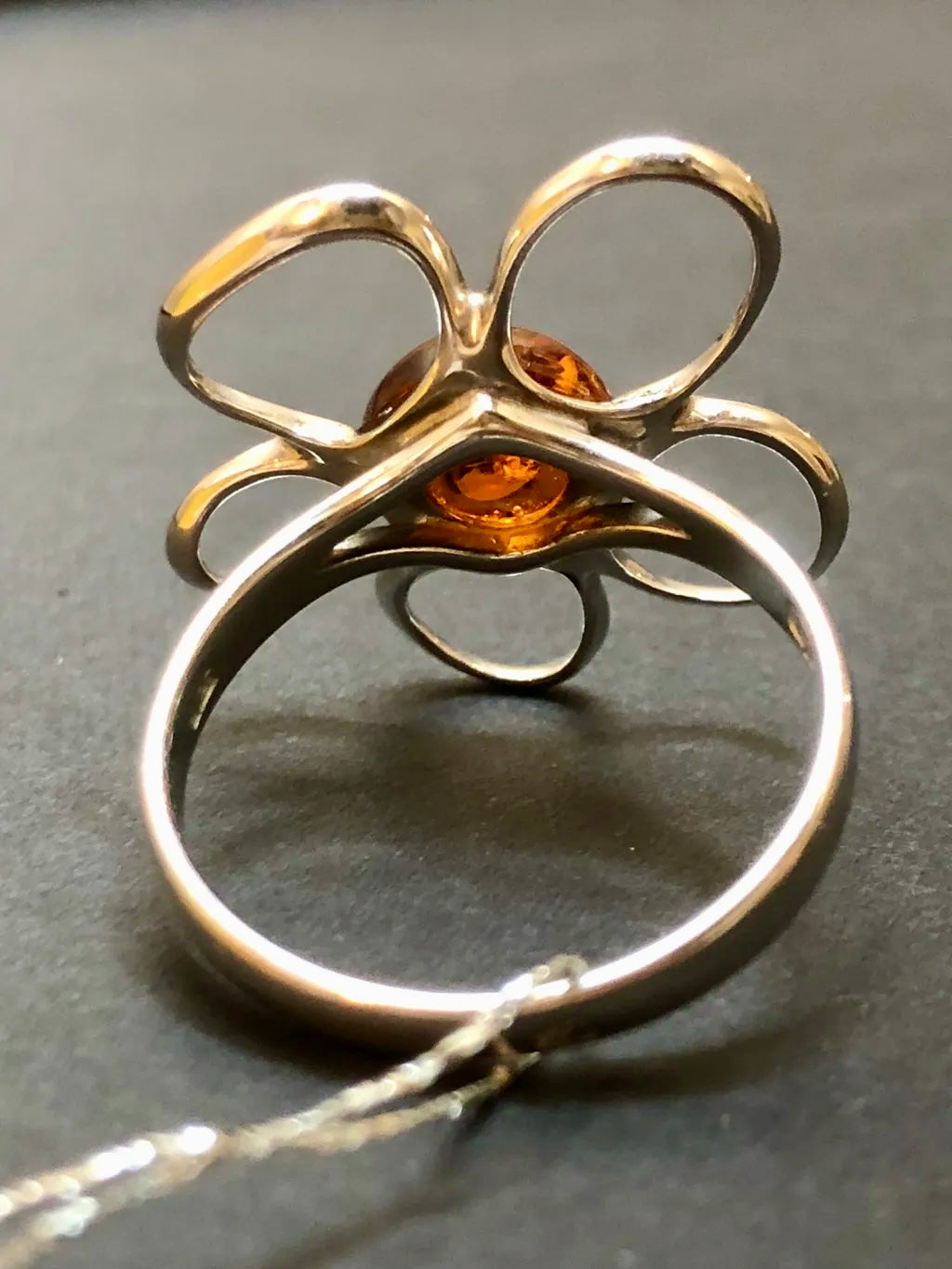 Handmade Baltic Natural Piebald Amber Apple Blossom 925 Sterling Silver Ring Size 7.5