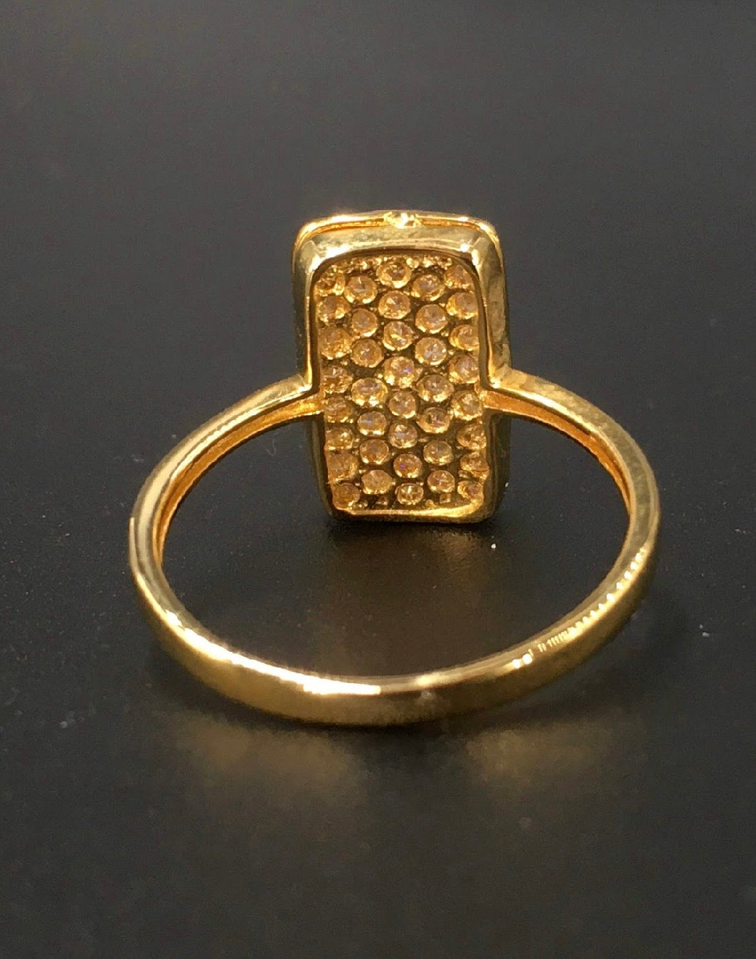 Antique Carved Window Lattices Style Hollow Out Swarovski Crystal 18K Gold Plated 925 Sterling Silver Rectangle Ring