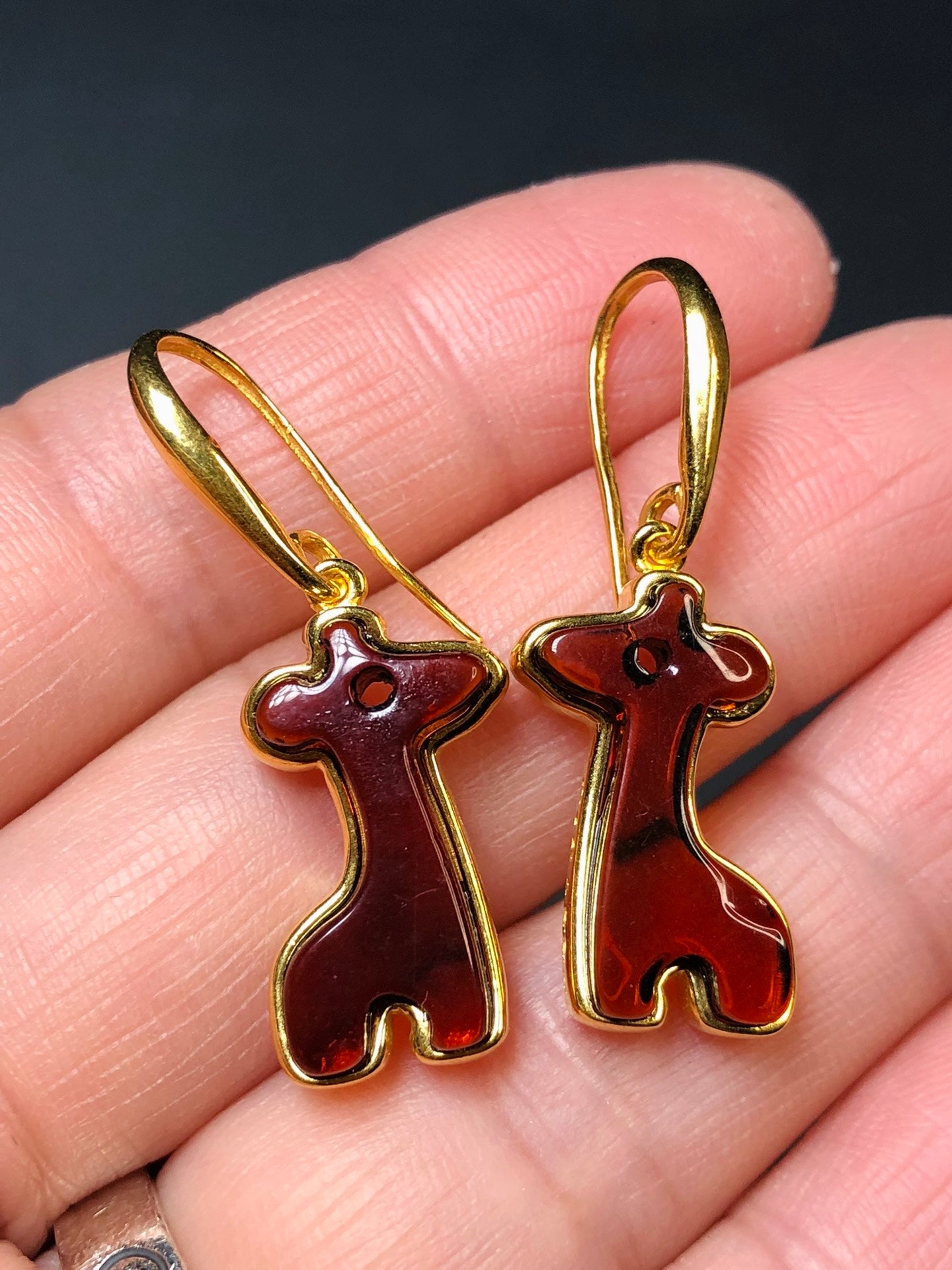 Handmade Genuine Baltic Red Amber Earrings- Giraffe 🦒