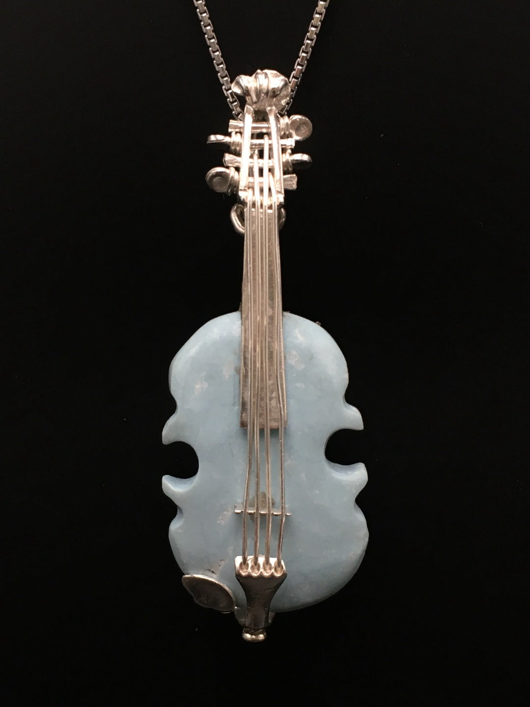 Handmade Vintage Pure Iranian Blue Turquoise Violin🎻Brooch/Pendant without a chain(8.5g)