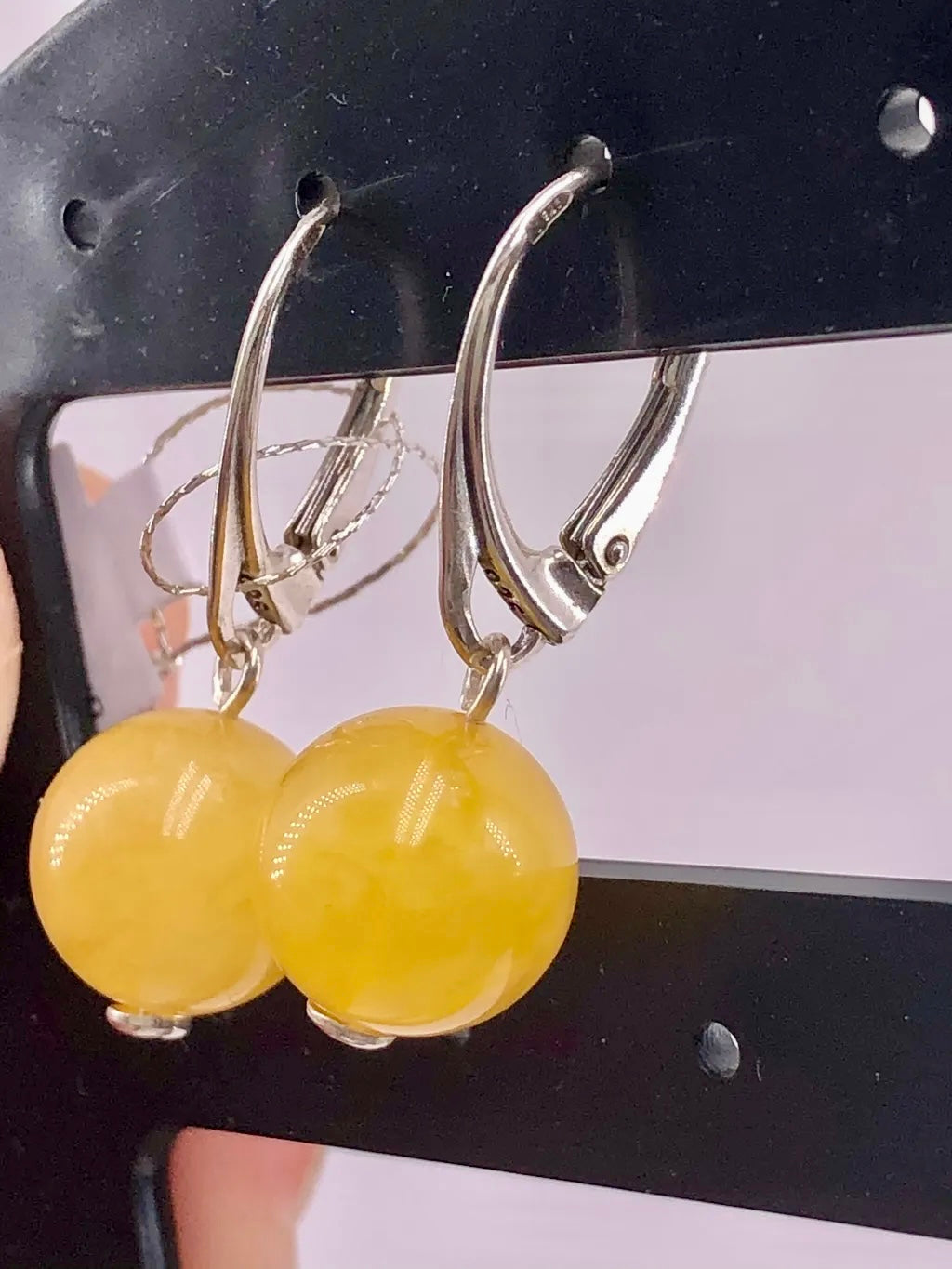 Handmade Genuine Baltic Natural Beeswax Amber Bead 925 Sterling Silver Earrings