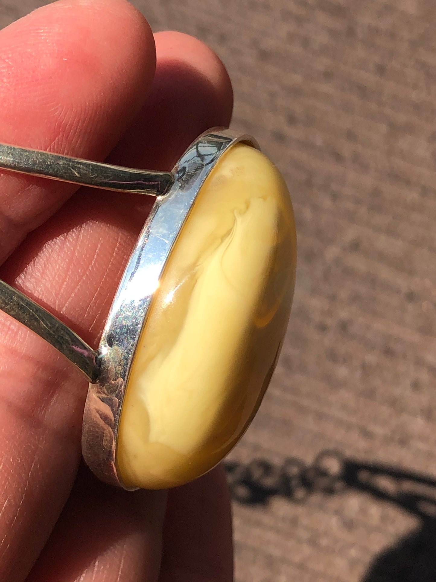 Baltic Natural Amber Oval Cabochon 925 Silver  adjustable Bangle
