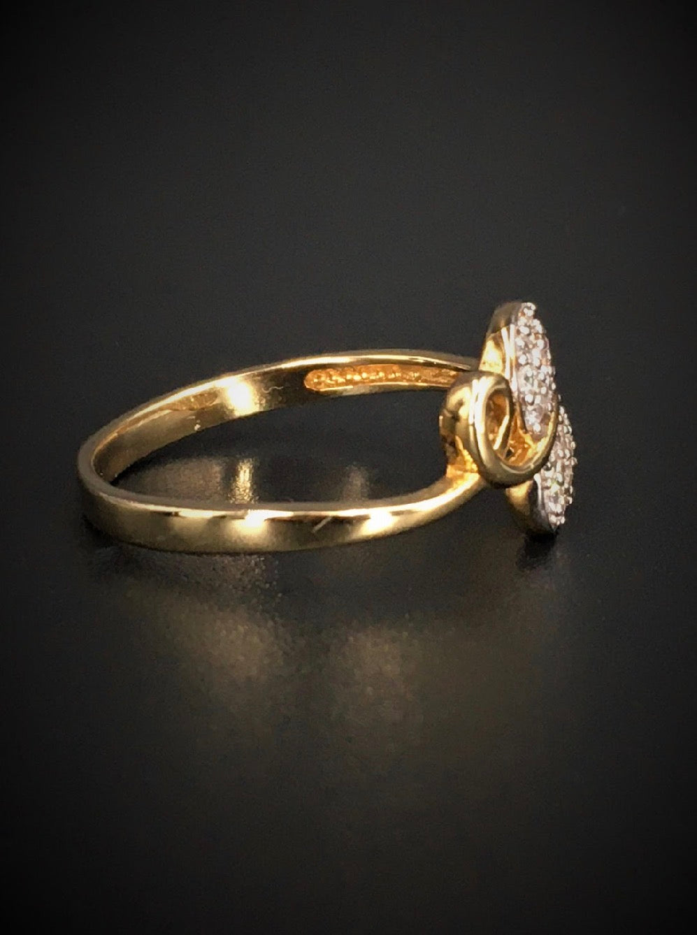 Stem Vine Leaf Swarovski Crystal Pave Setting 18K Gold Plated 925 Sterling Silver Ring