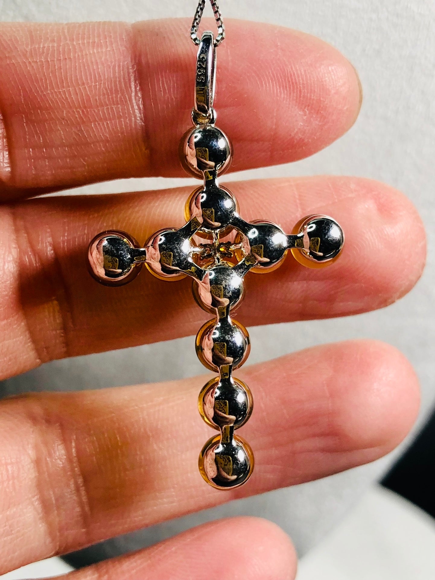 Handmade Genuine Baltic Natural Blue Amber Cross Pendant ✝️with a Chain