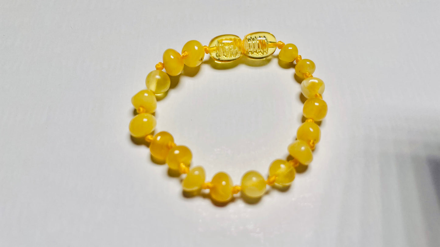 Handmade Genuine Natural Baltic Amber Teething Bracelet for babies and toddlers 12cm bead size(16-17mm)