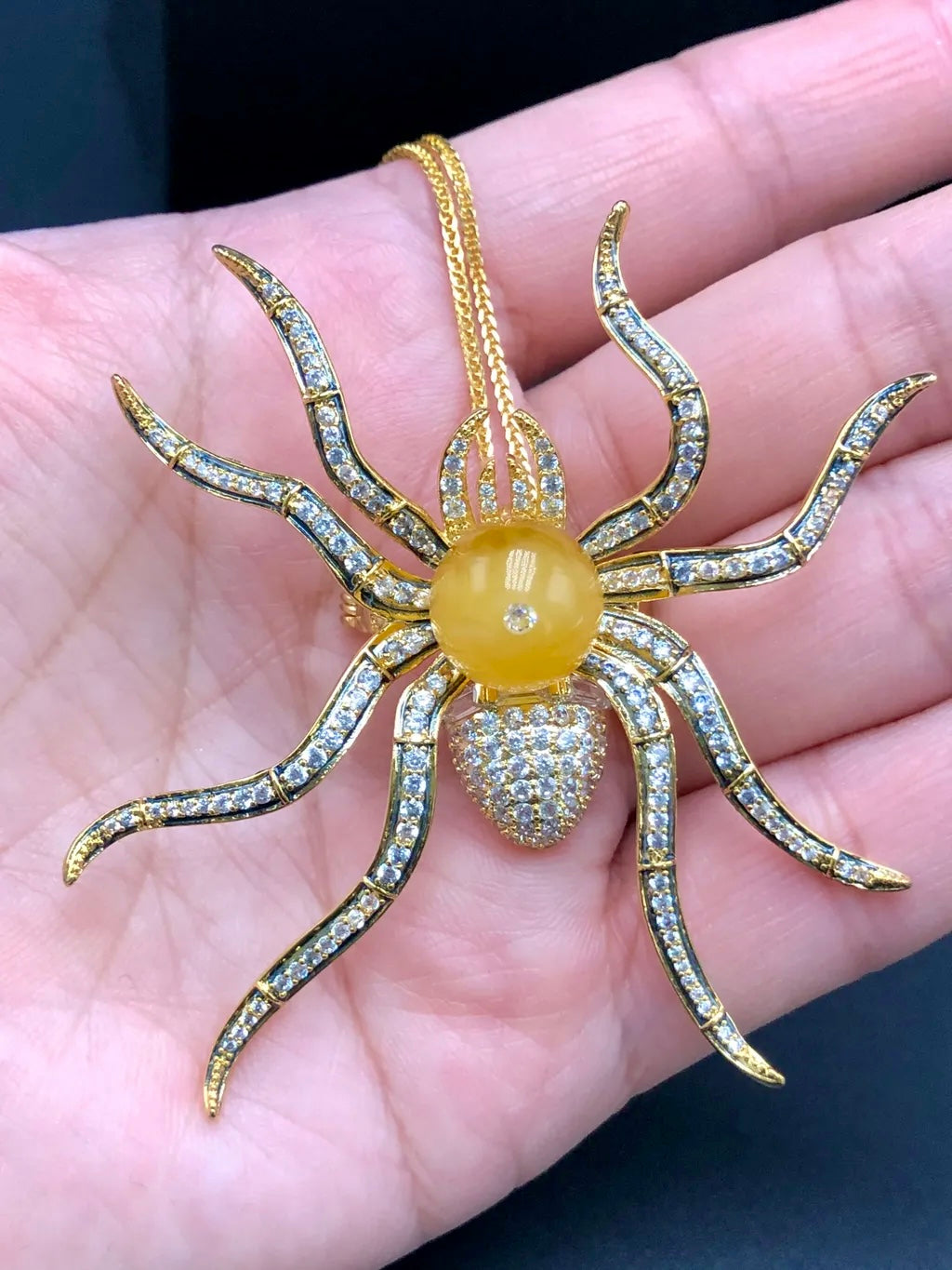 Genuine Baltic Yellow Amber 925 silver Swarovski Crystal Spider 🕷️ Pendant/ Brooch