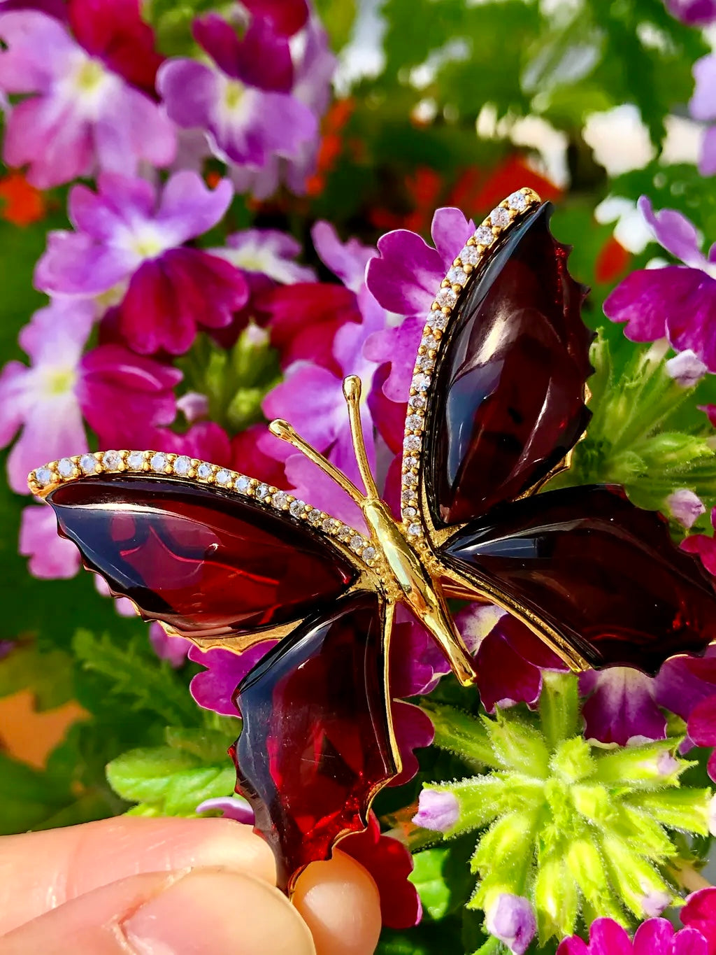 Handmade Genuine Baltic Natural Red Amber Butterfly🦋(Brooch & Pendant) with a chain
