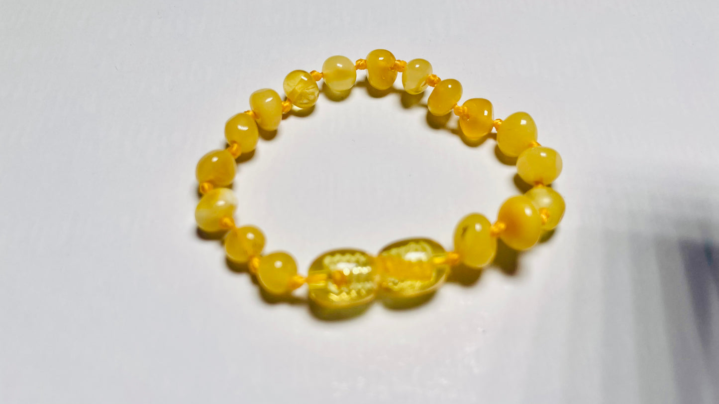 Handmade Genuine Natural Baltic Amber Teething Bracelet for babies and toddlers 12cm bead size(16-17mm)