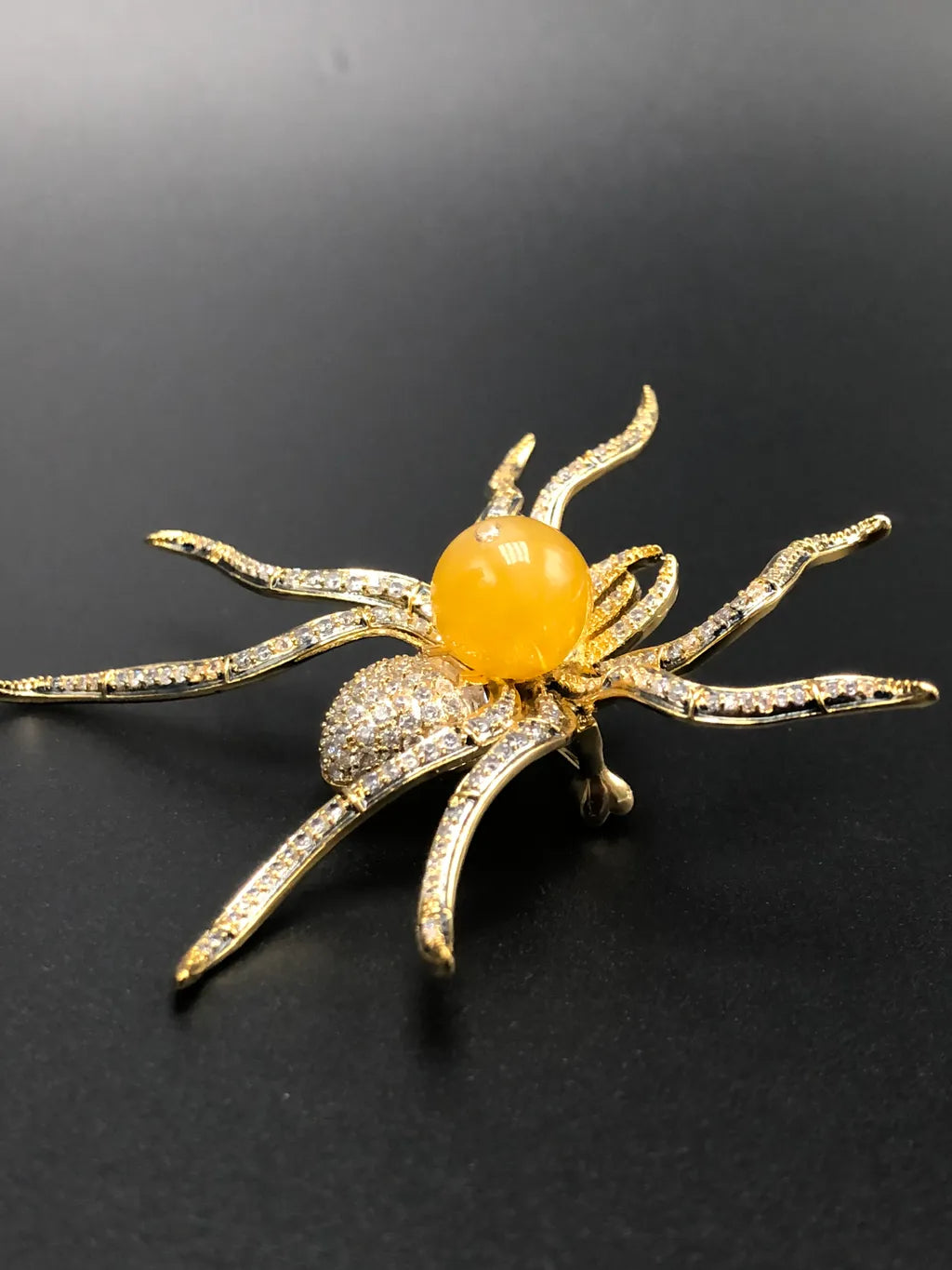 Genuine Baltic Yellow Amber 925 silver Swarovski Crystal Spider 🕷️ Pendant/ Brooch