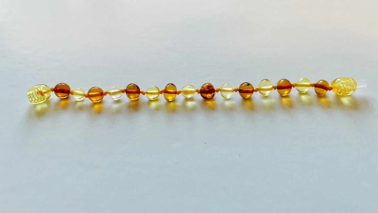 Handmade Genuine Natural Baltic Amber Teething Bracelet for babies and toddlers 12cm bead size(16-17mm)