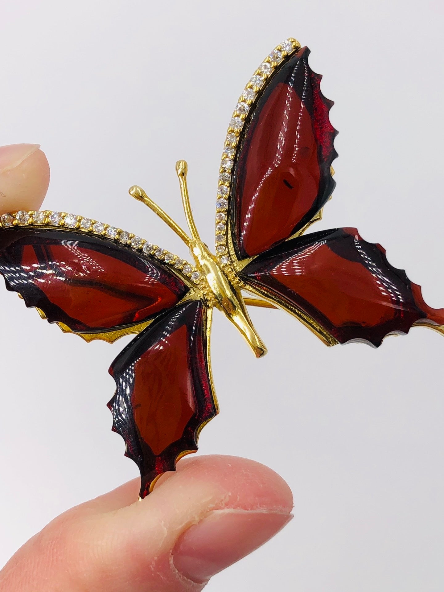 Handmade Genuine Baltic Natural Red Amber Butterfly🦋(Brooch & Pendant) with a chain