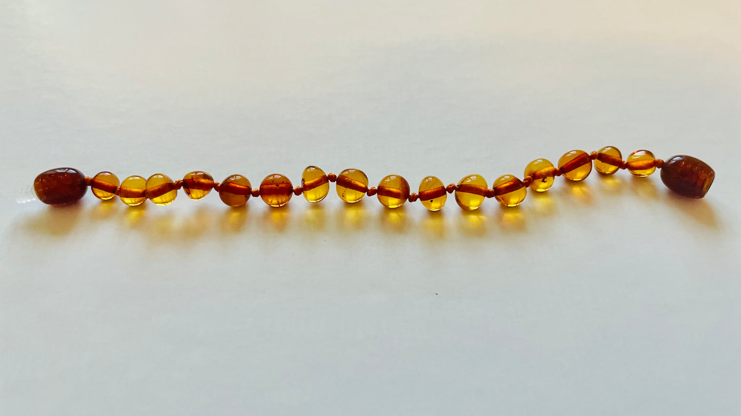 Handmade Genuine Natural Baltic Amber Teething Bracelet for babies and toddlers 12cm bead size(16-17mm)