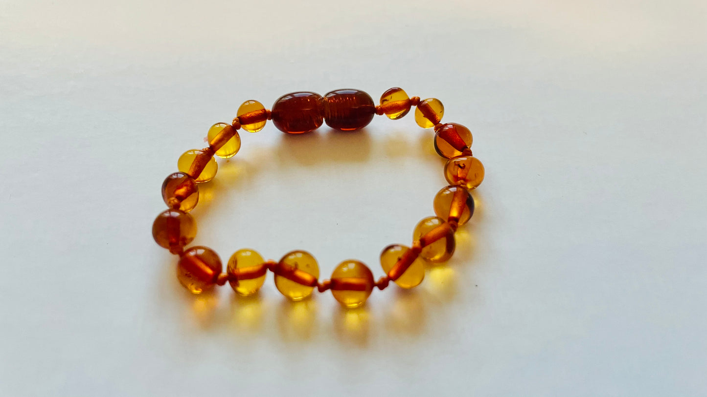 Handmade Genuine Natural Baltic Amber Teething Bracelet for babies and toddlers 12cm bead size(16-17mm)