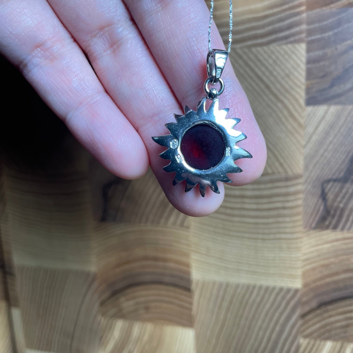 Handmade Baltic Natural Red Amber Sun 925 Sterling Silver Pendant