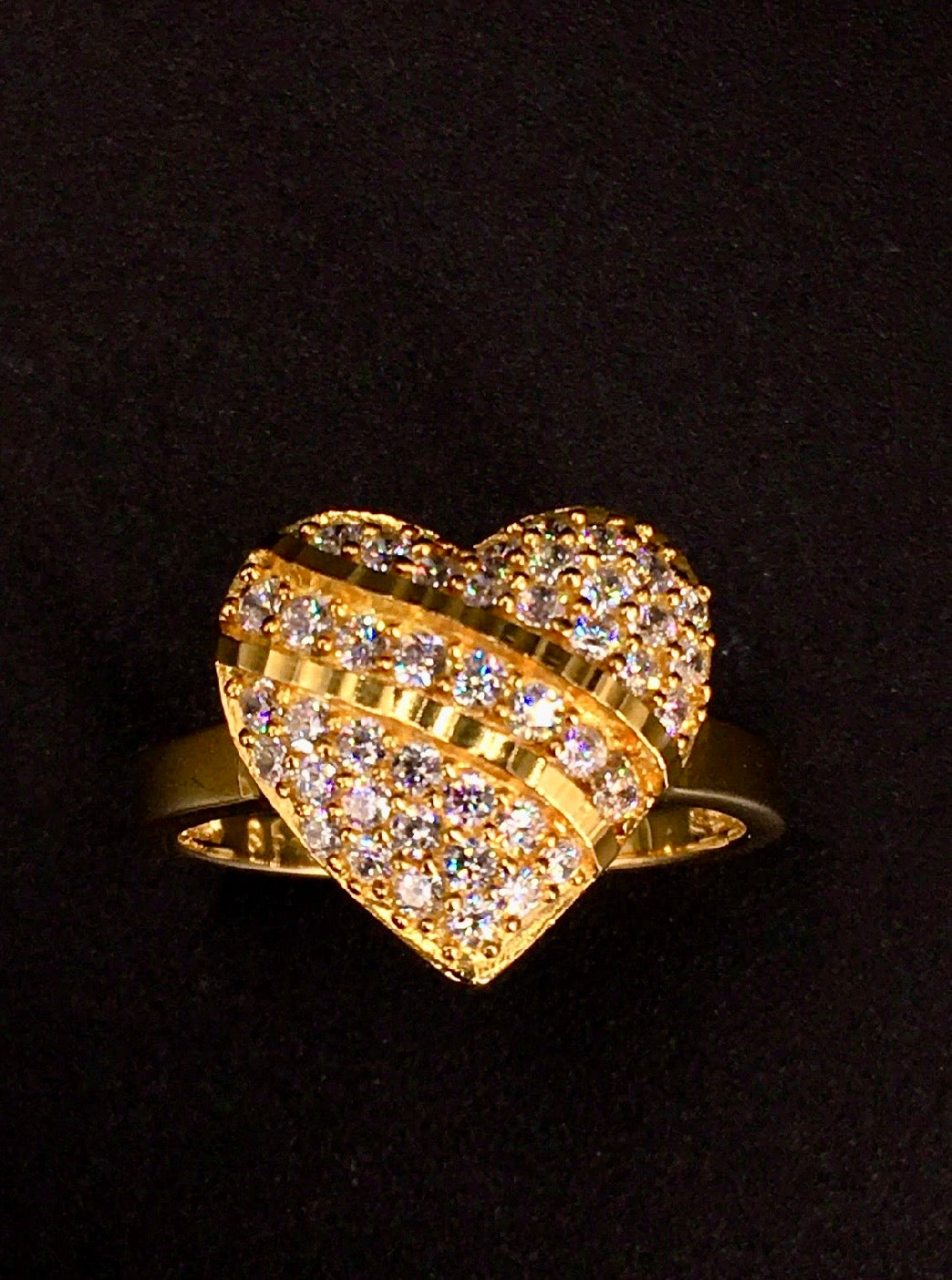 Heart-Shaped Swarovski Crystal 18K Gold Plated 925 Sterling Silver Ring