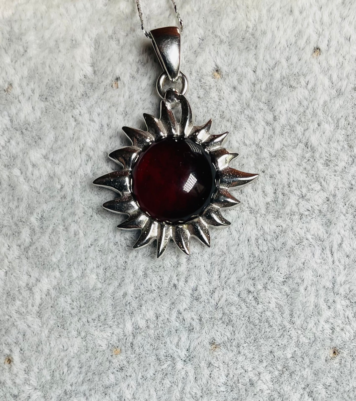Handmade Baltic Natural Red Amber Sun 925 Sterling Silver Pendant