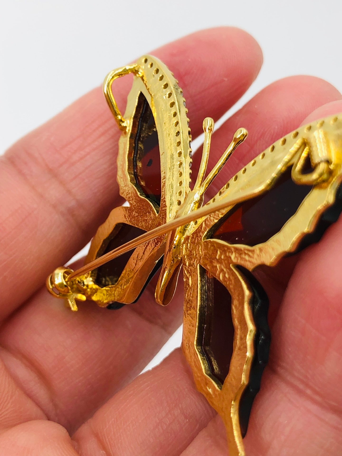 Handmade Genuine Baltic Natural Red Amber Butterfly🦋(Brooch & Pendant) with a chain