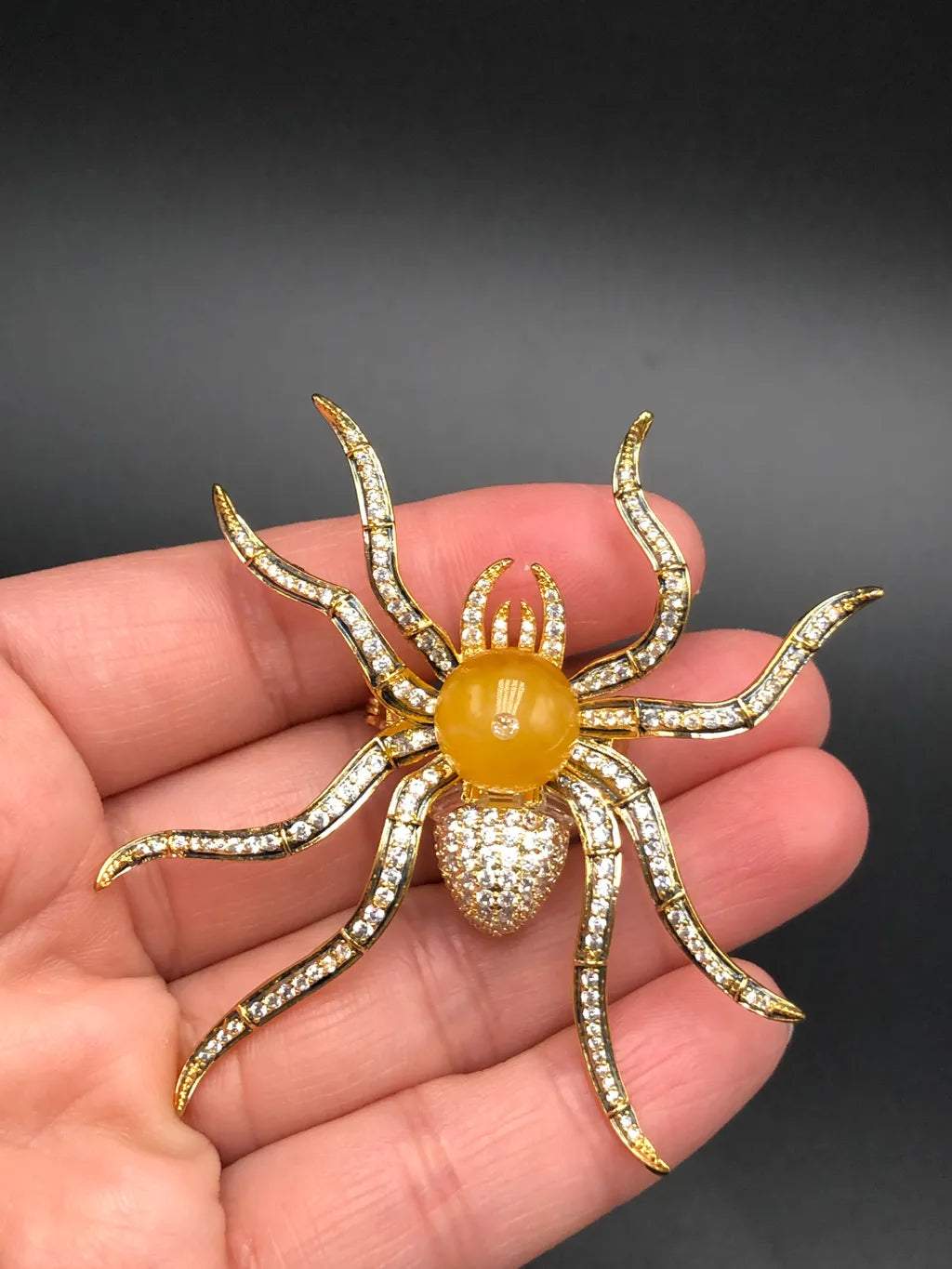 Genuine Baltic Yellow Amber 925 silver Swarovski Crystal Spider 🕷️ Pendant/ Brooch