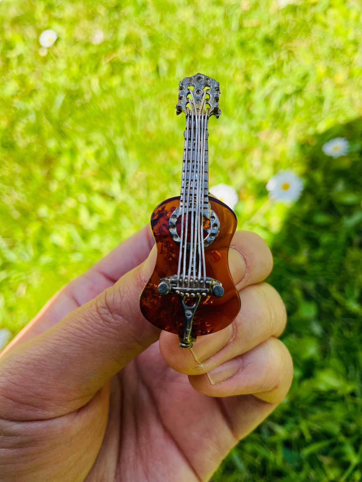 Handmade Genuine Cognac Amber Classical Guitar 🎸 Brooch