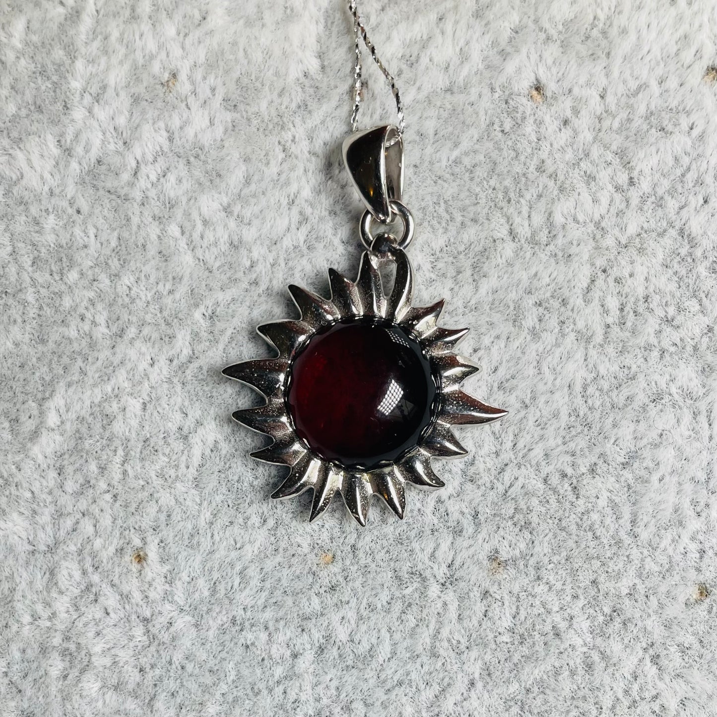 Handmade Baltic Natural Red Amber Sun 925 Sterling Silver Pendant
