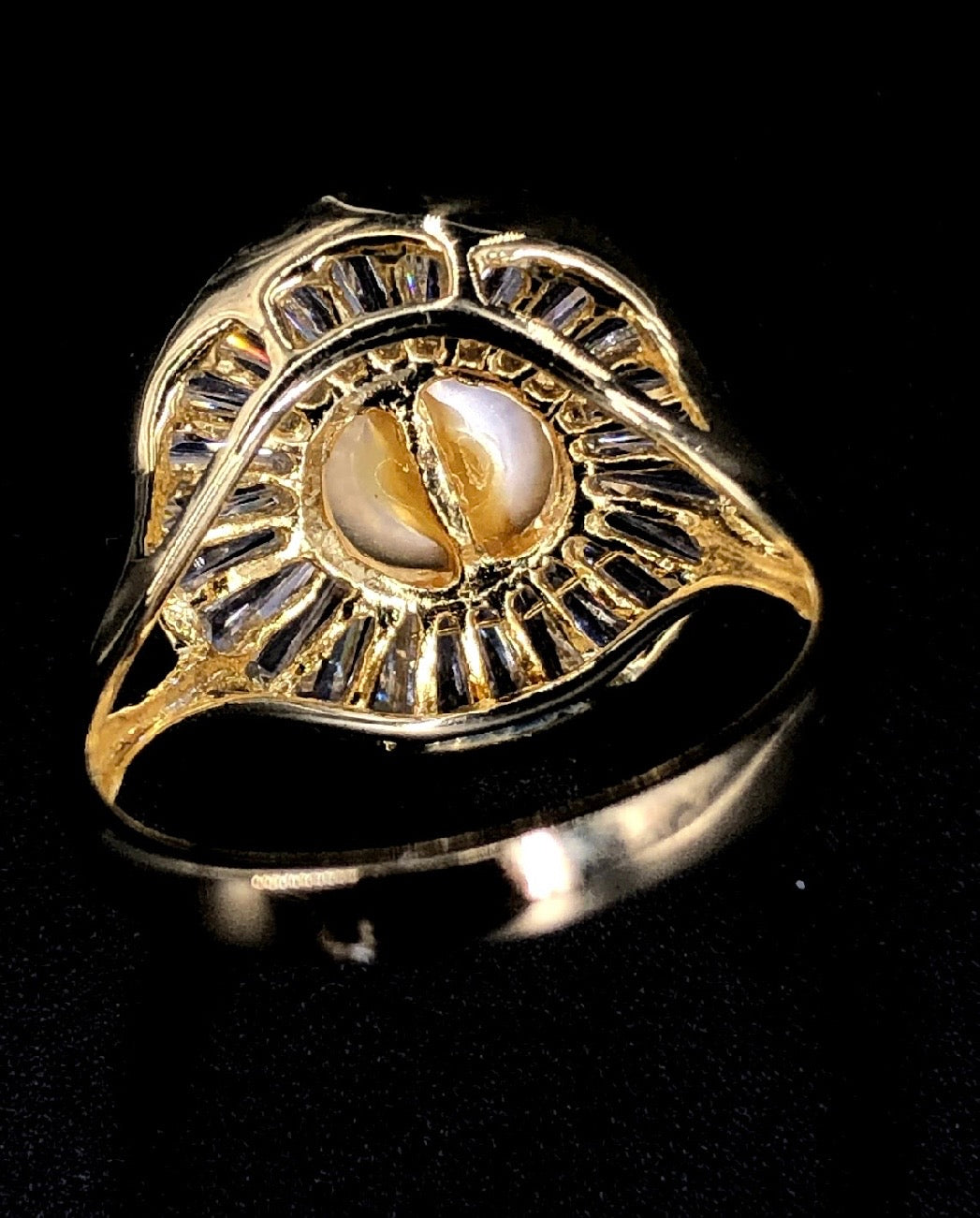 9mm White Swarovski Bar Crystal Pearl Bead 18K Gold Plated 925 Sterling Silver Ring