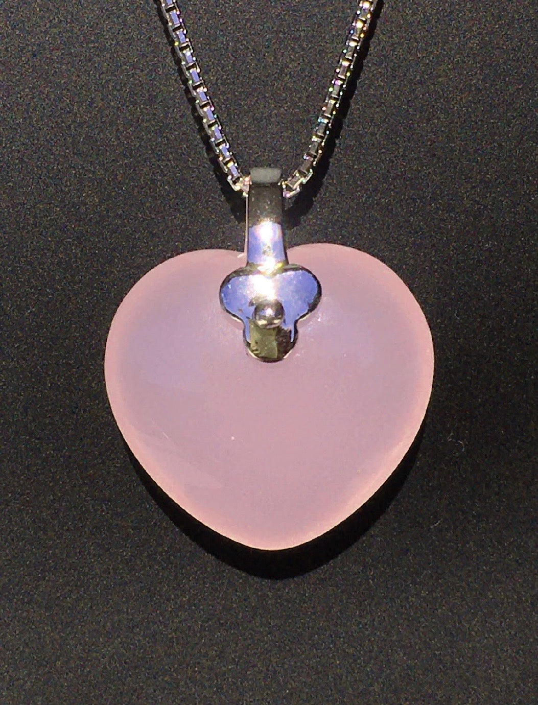 Pastel Soft Pink Rose Quartz Heart Shaped 925 Sterling Silver Pendant w/o chain