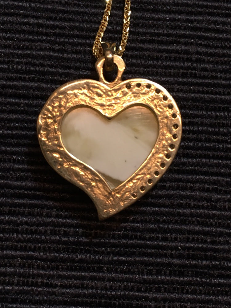 Handmade genuine Baltic natural white amber heart pendant, set in 925 sterling silver plated with gold and inlaid with zircon without a chain