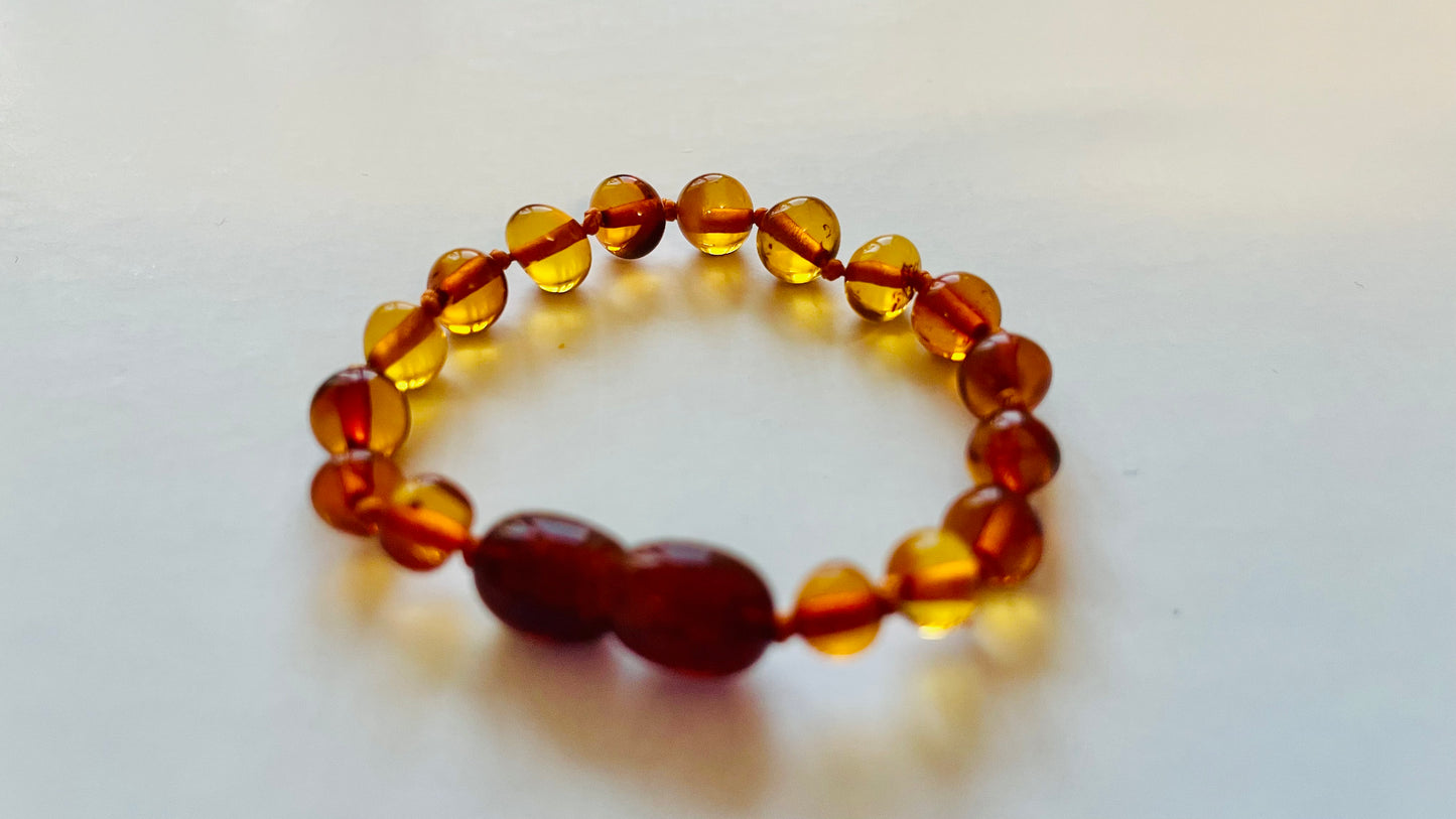 Handmade Genuine Natural Baltic Amber Teething Bracelet for babies and toddlers 12cm bead size(16-17mm)