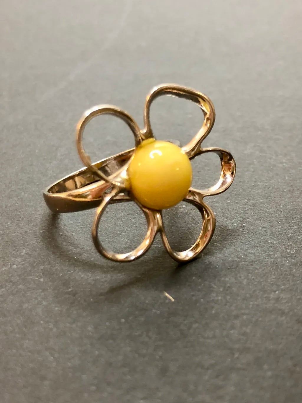 Handmade Baltic Natural Beeswax Amber Apple Blossom 925 Sterling Silver Ring Size 6.5