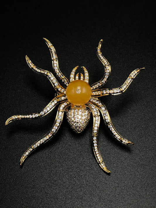 Genuine Baltic Yellow Amber 925 silver Swarovski Crystal Spider 🕷️ Pendant/ Brooch