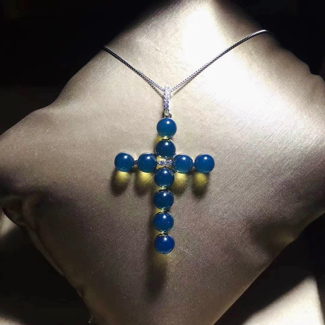 Handmade Genuine Baltic Natural Blue Amber Cross Pendant ✝️with a Chain