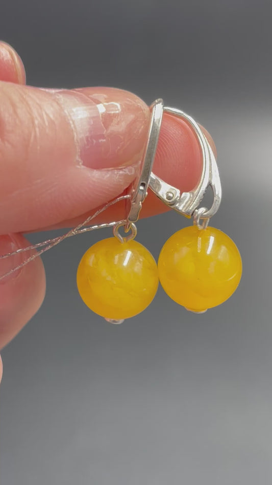Handmade Genuine Baltic Natural Beeswax Amber Bead 925 Sterling Silver Earrings